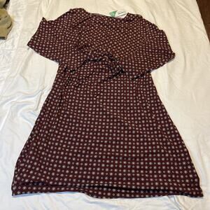 Lands End Dress Womens 2XL Burgundy Long Sleeve Shift Tie Waist Geometric Knit